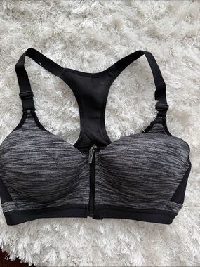 Victoria's Secret Black Heather Front-Zip Racerback Sports Bra 36c